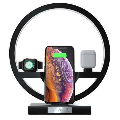 China Newest N38 4 in1 ABS+PVC Wireless Charger with LED Bedroom Night Lamp USB Charging Desk Lamp Wireless Charger for Apple Watch for sale