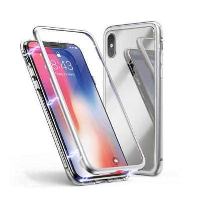 China 2019 New Design Fashionable Aluminum Frame Metal 9H Tempered Glass Magnetic Phone Bumper Case For iPhone Samsung Xiaomi Huawei for sale