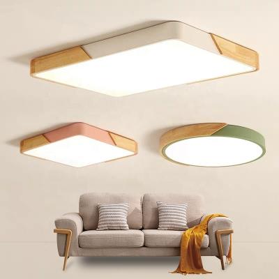 China Macaron Ultra-thin Wooden Round Rectangular Living Room Bedroom Bedroom Outdoor Single Aisle Aisle Hallway Light Square LED Ceiling Light for sale