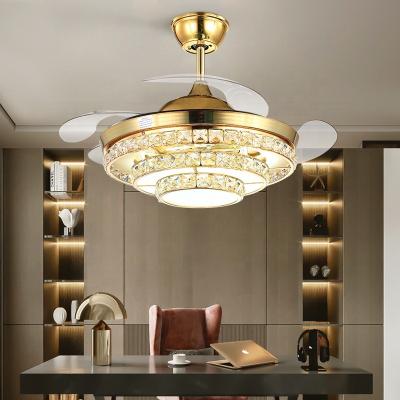 China Contemporary Nordic Luxury Simple Invisible Modern Silver Home Decor Dining Room Ceiling Fan Crystal LED Living Ceiling Fan Lights for sale