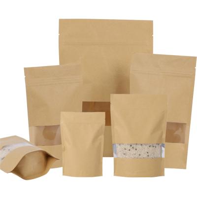 China Recyclable OEM 250g Windows Snack Nut Ziplock Custom Tea Food Wrapping Kraft Paper Pouch for sale