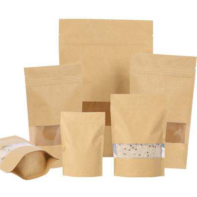 China Recyclable Custom Food Grade Coffee Tea Packaging Pouch Resealable Zipper Kraft Paper Bag With Clear Window for sale