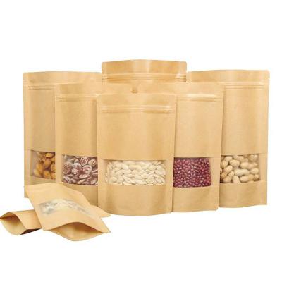 China Recyclable Stand Up Pouch Ziplock Kraft Paper Tea Spice Snacks Custom Resealable Food Packaging Bag With Window for sale