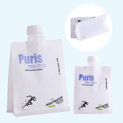 China Recyclable Laminated Plastic Material Rack Up Pouch Fruit Juice Packaging Bag With Spout Liquid Top for sale