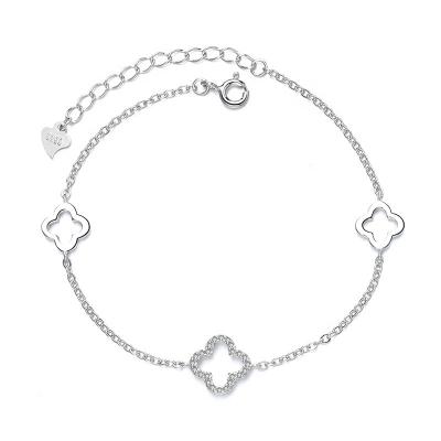 China Trendy fashion s925 silver simple four-leaf lucky grass girls bracelet for sale