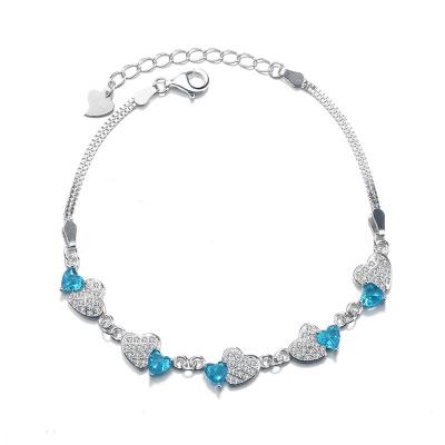 China Romantic S925 Sterling Silver Heart To Double Heart Fashion Simple Bracelet for sale