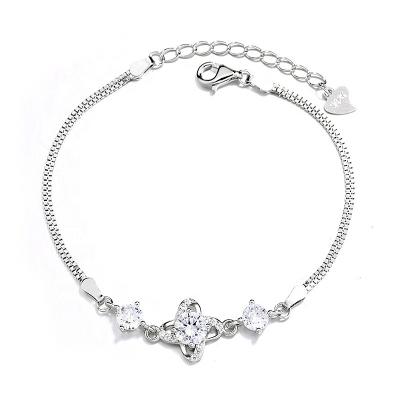 China FASHIONABLE S925 Sterling Silver Four Leaf Swivel Grass With Stone Fashion Silver Jewelry Bracelet for sale