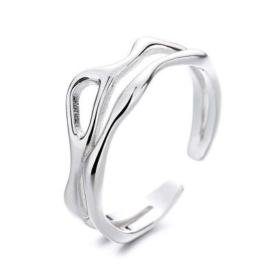 China European and American FASHIONABLE Ring S925 Irregular Silver Double Opening Adjustable Ring for sale