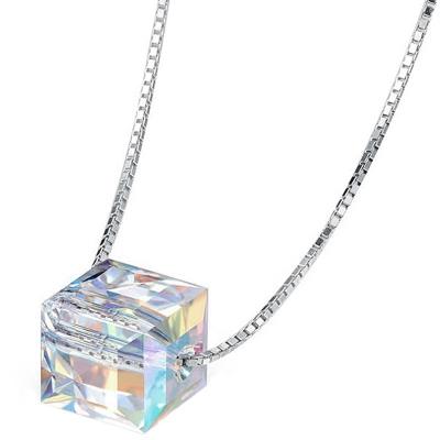 China FASHIONABLE sterling silver square necklace aurora borealis sugar square tesseract S925 crystal pendant for sale