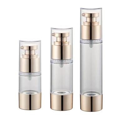 China 15ML30ML50ML Cosmetic AS TRAVEL Customized Cosmetics Airless White Gold Plastic Round Lid Bottle Cap Lotion Bottle Silver Pink Silver Eye Cream Bottle for sale