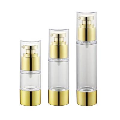 China 15ML30ML50ML Cosmetic AS TRAVEL Customized Cosmetics Airless White Gold Plastic Round Lid Bottle Cap Lotion Bottle Silver Pink Silver Eye Cream Bottle for sale