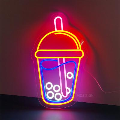 China Custom Suitable Party Eco-Friendly Luminescent Signboard Creative Milk Tea Logo LED Coffee Shop Beverage Neon Sign Small for sale