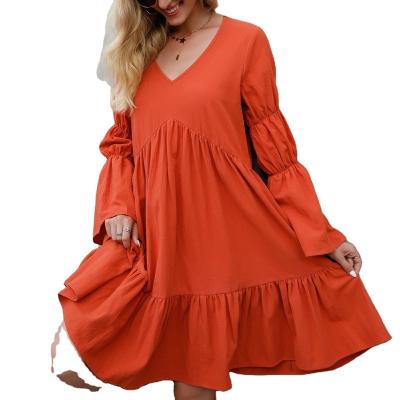 China Anti-wrinkle 2022 women's summer v-neck style casual bohemian edge a-line long sleeve dress large for sale