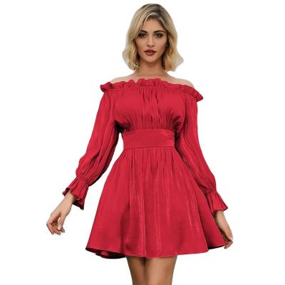 China 2022 New Anti-Wrinkle Spring Custom Women's Elegant Off Shoulder Long Pleated Women's Casual Mini Dress for sale