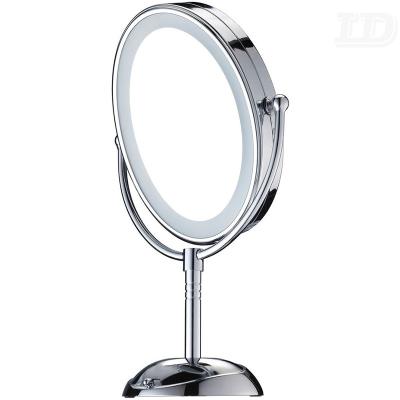 China Customized rotating single sided round lighted stainless steel LED table / desk makeup mirror for sale