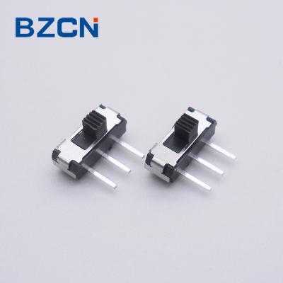 China Side 1P2T 3 Pin Through Hole Terminal 1p2t Slide Contact On-Off Switch Sliver Plated for sale