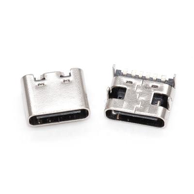 China TC-022 Brass type C 6 pin 6.8 micro usb smd female connector / usb flat hole 6 pin micro socket for sale