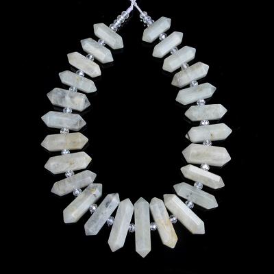 China White Acute Crystal Pleochroic / Pleochroism Moonstone Natural Stone Drill Double Top Healing Hexagonal Headed Reiki Chakra Bead Fit Pendant Jewelry for sale