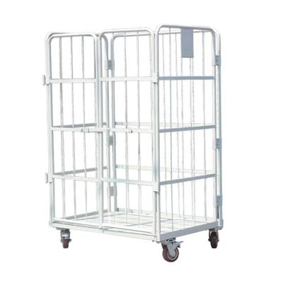 China Hot sale anti-corrosion metal logistic steel cage roll foldable trolley with small wheels for sale