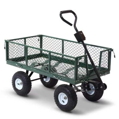 China Durable Solid Inflatable Air Four Wheels Stainless Steel Hand Truck Multifunctional Platform Cart For Industrial Warehouse Garden for sale