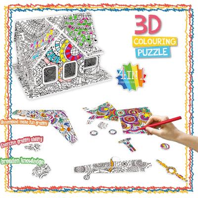 China Cartoon Toy Amazon Paper Foam Dinosaur Planes Houses DIY Painting Graffiti Doodle 3D Puzzles Coloring Set for sale