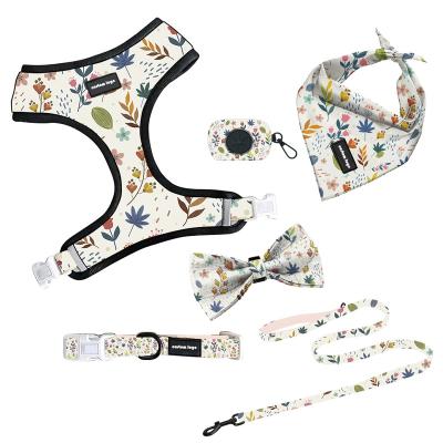 China Fast Release 2022 Soft Padded Custom Sublimation Design 6 Piece Pet Neoprene Dog Harness Leash Collar and Matching Bandana Set for Arnes Para for sale