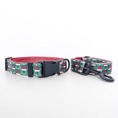 China Free Sample Custom Luxury Custom Designer Christmas Double Sided Print Polyester Dog Collar Pet Pattern Leashes Set for sale