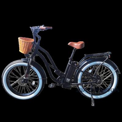 China Aluminum Alloy Step Through Fat Tire 500W Motor Retro Electric Suspension Ebike Ladies 26 Inch*4.0 City Bike Electric Bicycle For Adults for sale