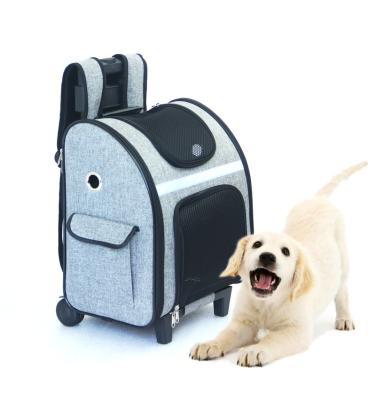 China Breathable Airline Approved Removable Rolling Wheels Expanding Bag Pet Carrier Backpack Pet Cages Carriers And Houses Small Animals for sale