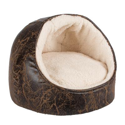 China Durable Special Cute PU Leather Plush Memory Foam Warm Dog Bed for sale