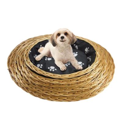 China Sustainable Handmade High Quality Multifunctional Wholesale Wicker Knitted Outdoor Wooden Pet House Rattan Dog Bed for sale