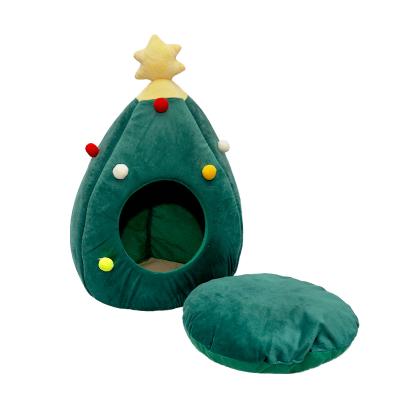 China Manufacturer Wholesale Viable Warm Christmas Plush PP Soft Cotton Folding Cat Bed for sale