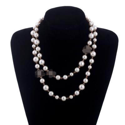 China Women Jewelry Long CLASSIC Letter CC Necklace Rhinestone Pearl Necklace for sale