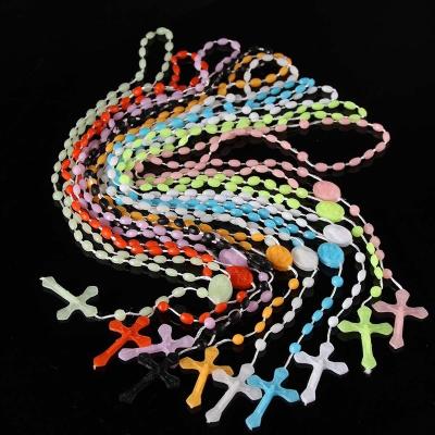 China Jesus CLASSIC Factory Wholesale Cheap Factory Multicolor Luminous Plastic Rosary Cross Necklace for sale