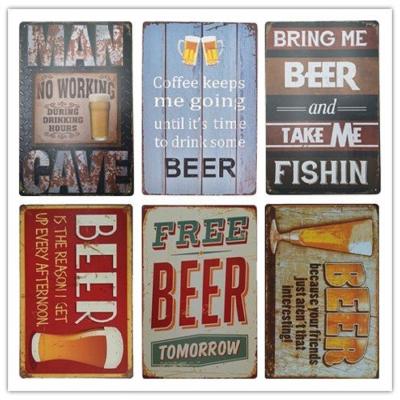 China Europe 6pcs Decorate Beer Metal Tin Sign Retro For Home Bar for sale