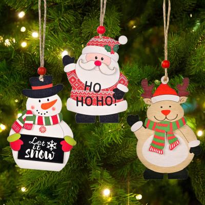 China Wooden Christmas Printing Wooden Exquisite Tree Hanging Decoration Pendant Ornaments Snowman Pendant for sale