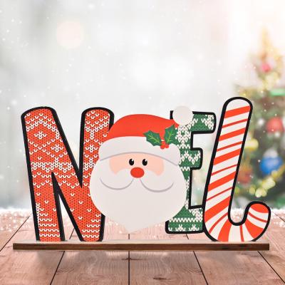 China Christmas Wooden Decoration Ornaments Wooden Letters Cartoon Creative Printing Desktop Props for sale