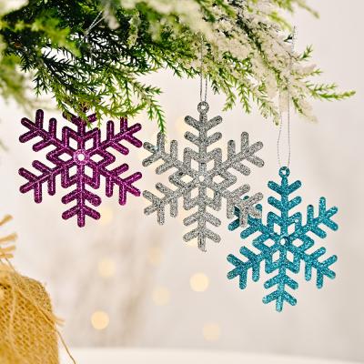 China PVC 6 Colors One Pack Snowflake Hanging Glitter Snowflake Decoration Christmas Tree Pendant Ornaments for sale