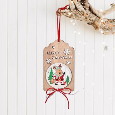 China Wooden Wooden Christmas Hallow Tree Pendant With Bow Deer Merry Christmas Home Decoration Ornament for sale