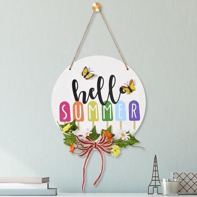 China 2021 Home Festival Decoration Door Sign Arch Decoration Garland Wooden Summer Door Decoration Summer Hello for sale