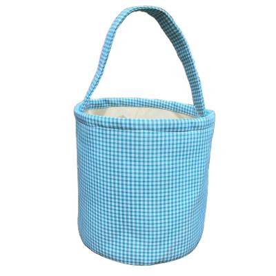 China 2021 Hot Sale Modern Blue Plaid Easter Egg Basket Candy Basket Easter Festival Egg Baskets for sale