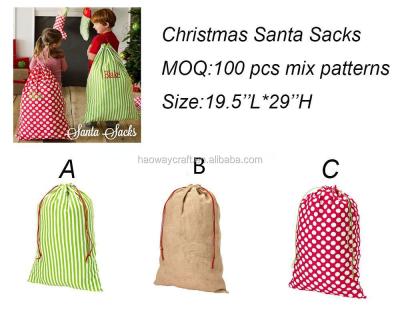 China 2 colors are polka striped and red green custom available Dot Canvas Blank Santa Sack for sale