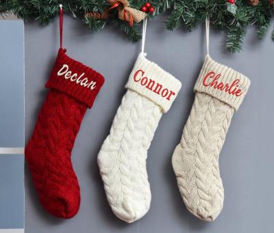 China Classic Christmas Gift Candy Bag Knit Monogram Christmas Stocking For Christmas Tree Hanging Decoration for sale