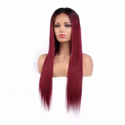 China Best Selling Cheap Ombre 1b/#99J Brazilian Hair Grade 10A New Arrival Wine Red Wine Red Lace Front Wig Silky Straight Wave Natural Preplucked Wig for sale