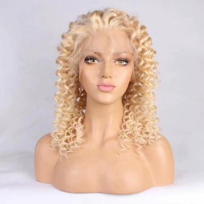 China Unprocessed Natural Raw Unprocessed Blonde 613 Curly Grade 10a Blonde Kinky Curly Lace Front Wig, Cheap Blonde Curly Hair Wigs for sale