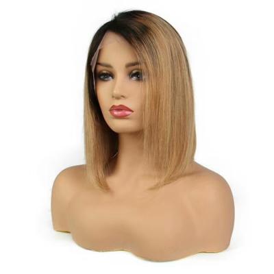 China Hot Selling Unprocessed Indian Silky Straight Wave Short Indian Hair Short Lead Lace Front Wig,Cheap Ombre 1B/#27 Lead Wig for sale