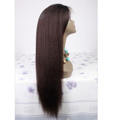 China Wholesale Light 130%density Raw Brazilian Brown Yaki Middle Yaki Human Hair Lace Front Wig With Baby Hair for sale