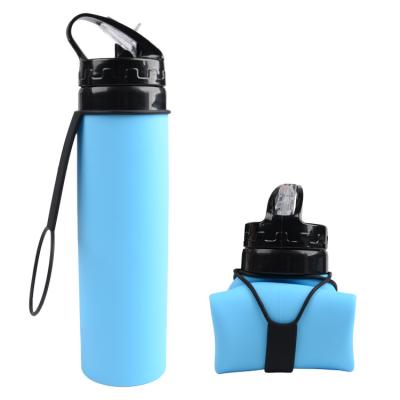 China Sustainable 600ml customized logo travel camping collapsible foldable sports folding silicone water bottle for kids school for sale