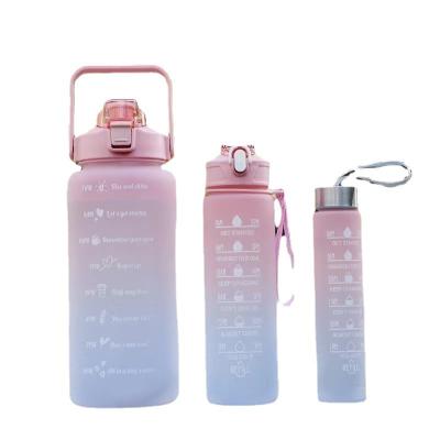 China Sustainable 3pcs in 1 2L Motivational Water Bottle Leakproof Plastic Sport 3 en 1 Water Bottle Reusable For Running With 3D Stickers Gym for sale