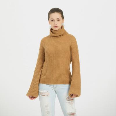 China Anti-wrinkle OEM Sweater Customize Modern Fashion Ladies High Neck Lantern Sleeve Spring Knitted Pullover Sweaters Women for sale